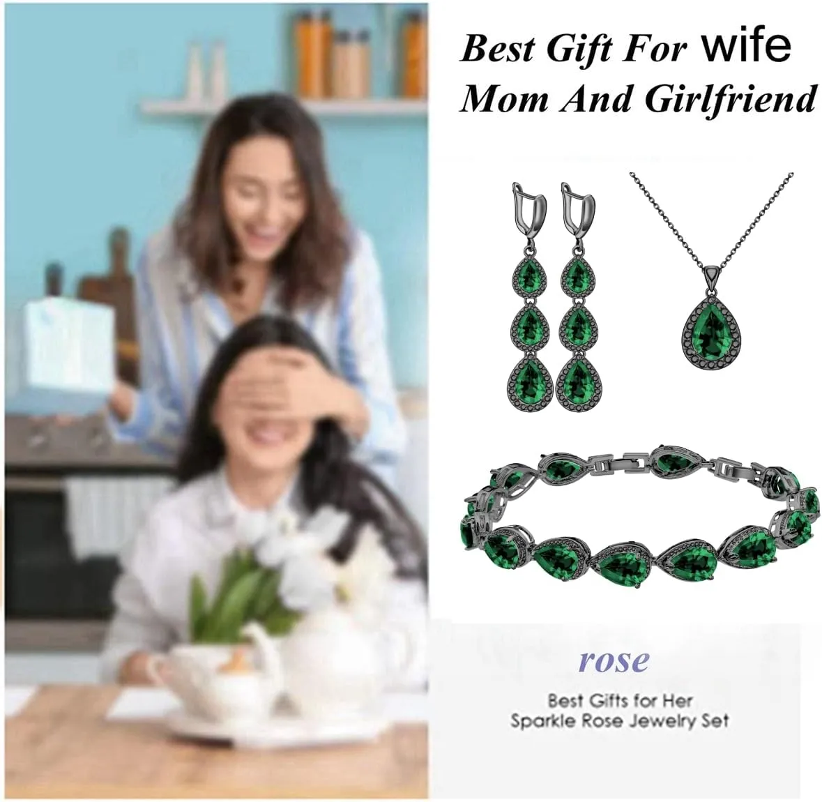 LMXXVJ Necklace Long Earrings Bracelet Set, White Gold Plated Created Blue Sapphire Jewelry Set Wedding Party Gift Jewelry for Women Bridal Bridesmaid