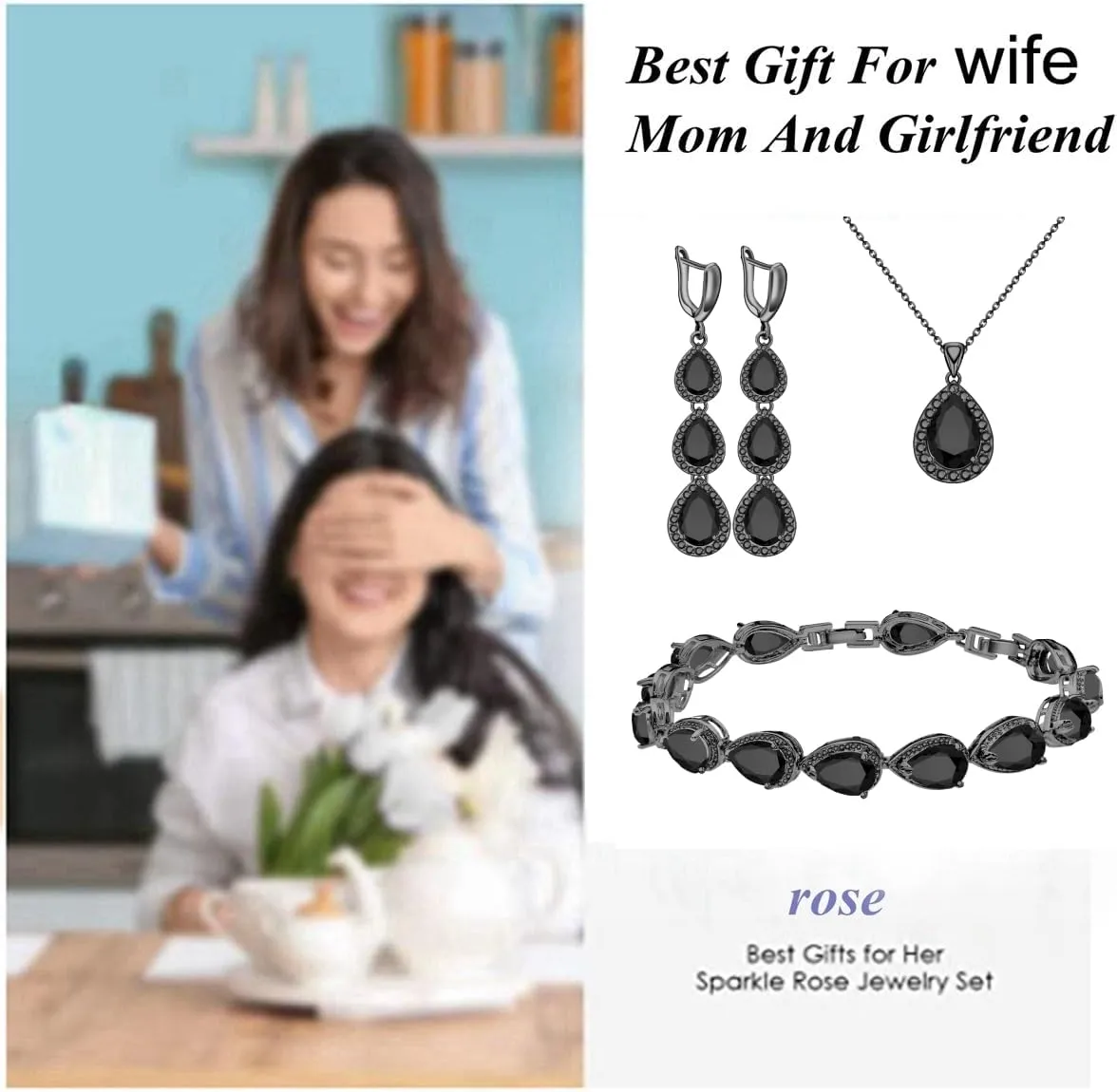 LMXXVJ Necklace Long Earrings Bracelet Set, White Gold Plated Created Blue Sapphire Jewelry Set Wedding Party Gift Jewelry for Women Bridal Bridesmaid