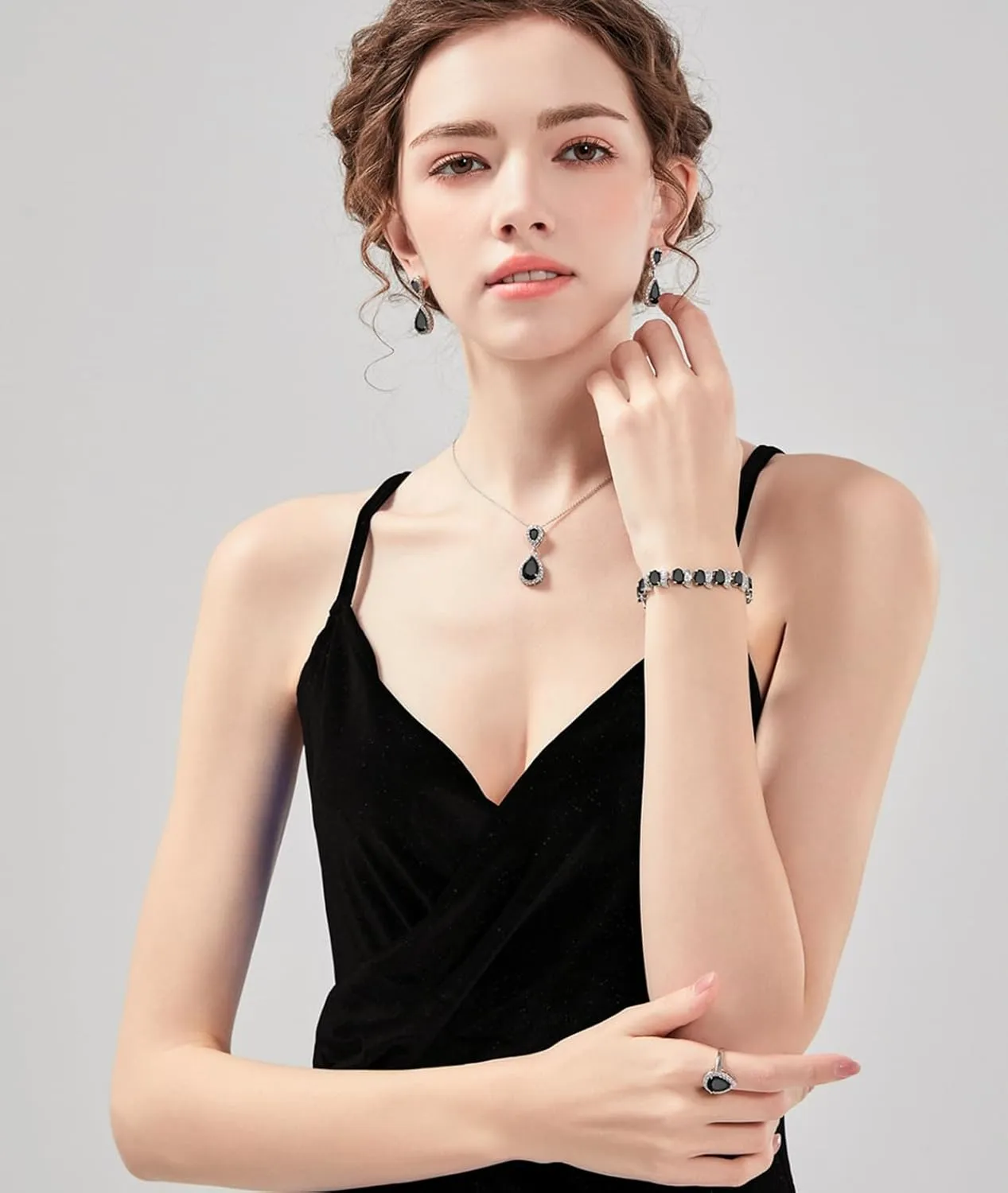 LMXXVJ Teardrop Jewelry Set for WomenNecklace Earrings Adjustable Ring Bracelet Set Fashion Formal Platinum/Gold/Rose Gold Jewelry Gift Girl/Mom/Wife/Grandmother/Best Friend/Aunt