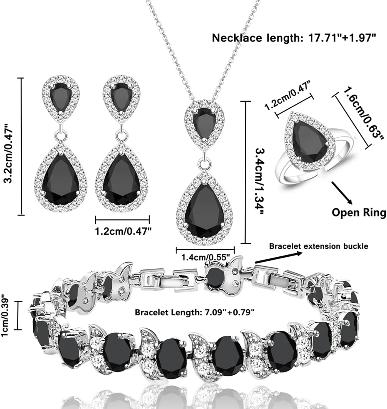 LMXXVJ Teardrop Jewelry Set for WomenNecklace Earrings Adjustable Ring Bracelet Set Fashion Formal Platinum/Gold/Rose Gold Jewelry Gift Girl/Mom/Wife/Grandmother/Best Friend/Aunt