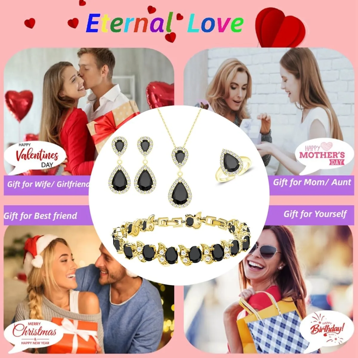 LMXXVJ Teardrop Jewelry Set for WomenNecklace Earrings Adjustable Ring Bracelet Set Fashion Formal Platinum/Gold/Rose Gold Jewelry Gift Girl/Mom/Wife/Grandmother/Best Friend/Aunt