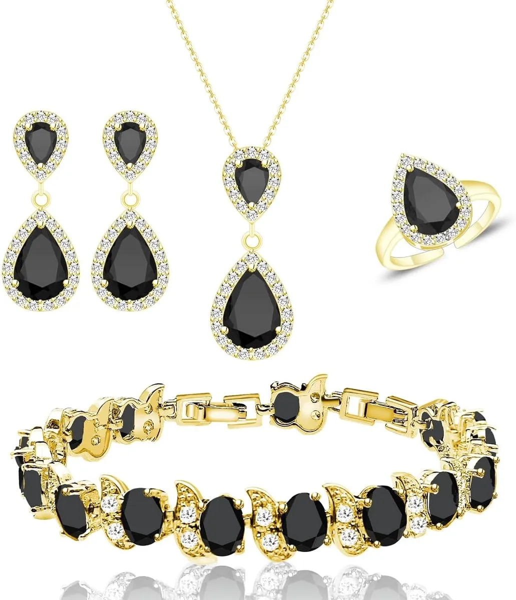 LMXXVJ Teardrop Jewelry Set for WomenNecklace Earrings Adjustable Ring Bracelet Set Fashion Formal Platinum/Gold/Rose Gold Jewelry Gift Girl/Mom/Wife/Grandmother/Best Friend/Aunt