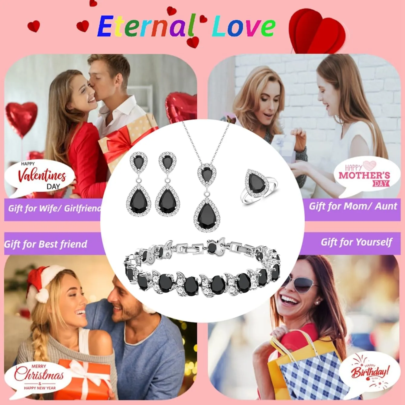 LMXXVJ Teardrop Jewelry Set for WomenNecklace Earrings Adjustable Ring Bracelet Set Fashion Formal Platinum/Gold/Rose Gold Jewelry Gift Girl/Mom/Wife/Grandmother/Best Friend/Aunt