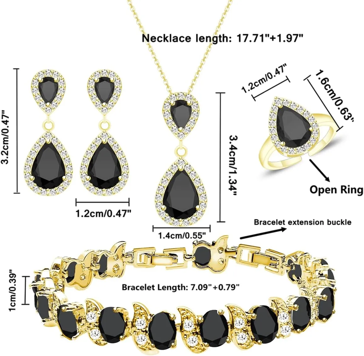 LMXXVJ Teardrop Jewelry Set for WomenNecklace Earrings Adjustable Ring Bracelet Set Fashion Formal Platinum/Gold/Rose Gold Jewelry Gift Girl/Mom/Wife/Grandmother/Best Friend/Aunt