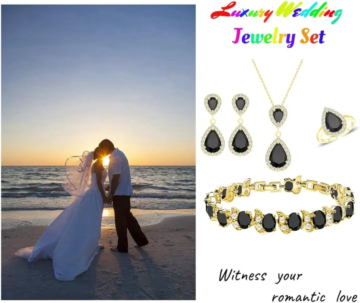 LMXXVJ Teardrop Jewelry Set for WomenNecklace Earrings Adjustable Ring Bracelet Set Fashion Formal Platinum/Gold/Rose Gold Jewelry Gift Girl/Mom/Wife/Grandmother/Best Friend/Aunt