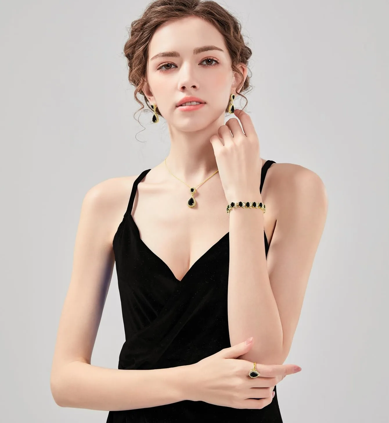 LMXXVJ Teardrop Jewelry Set for WomenNecklace Earrings Adjustable Ring Bracelet Set Fashion Formal Platinum/Gold/Rose Gold Jewelry Gift Girl/Mom/Wife/Grandmother/Best Friend/Aunt
