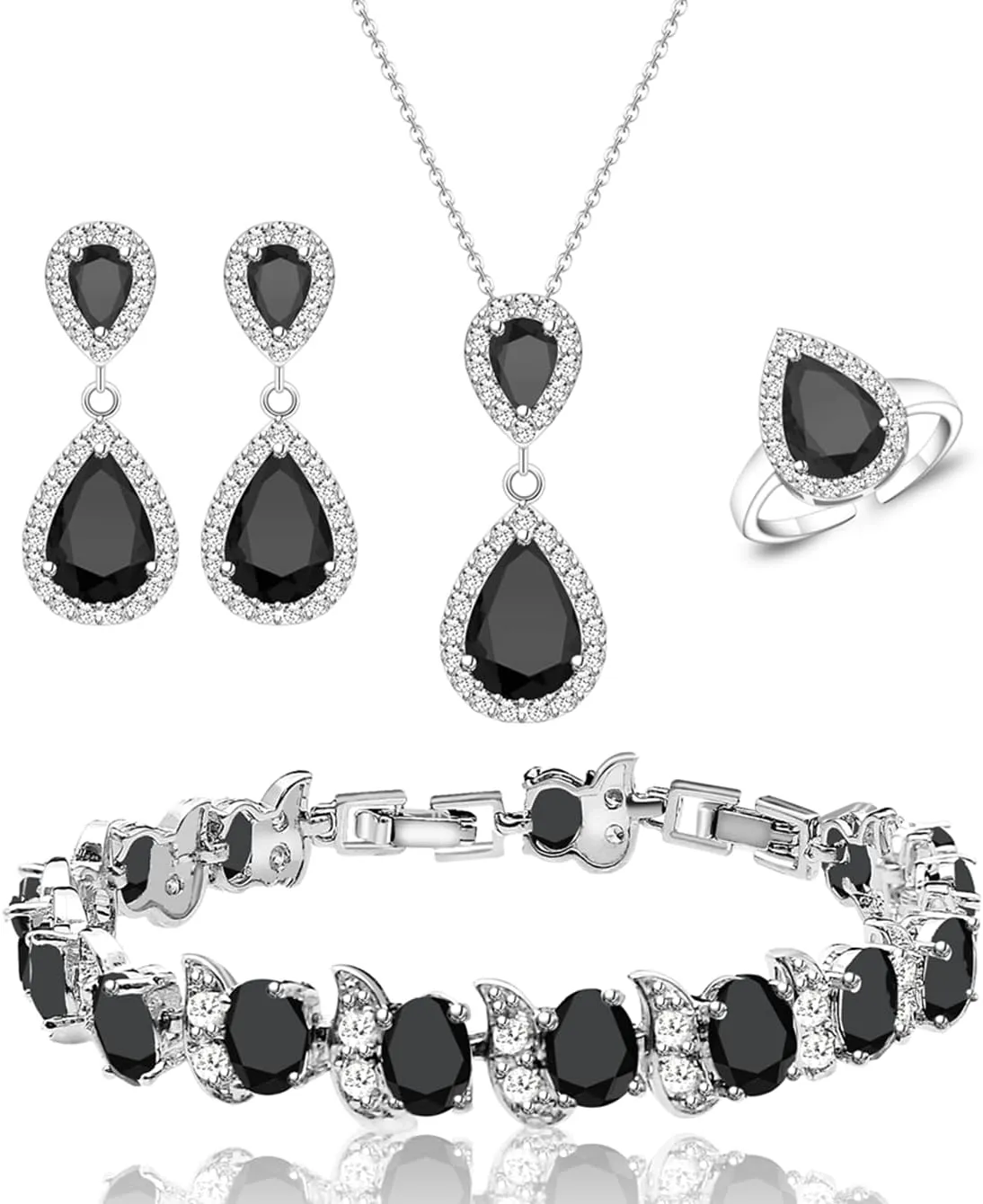 LMXXVJ Teardrop Jewelry Set for WomenNecklace Earrings Adjustable Ring Bracelet Set Fashion Formal Platinum/Gold/Rose Gold Jewelry Gift Girl/Mom/Wife/Grandmother/Best Friend/Aunt
