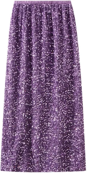 Long Skirts for Women Summer Sequin Printed Long Pleated Ruffle Skirts High Waist Nightgrom Party Skirts