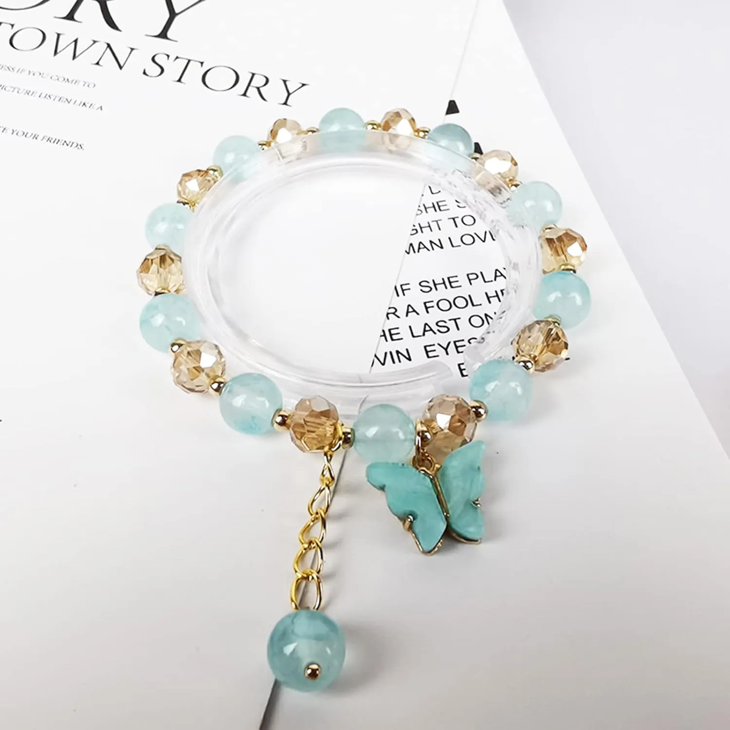 Long tiantian Crystal Butterfly Bracelet for Women Amethyst Obsidian Beaded Bracelet Natural Stone Crystal Beaded Anxiety Relief Butterfly Charms Bracelets for Women Jewelry