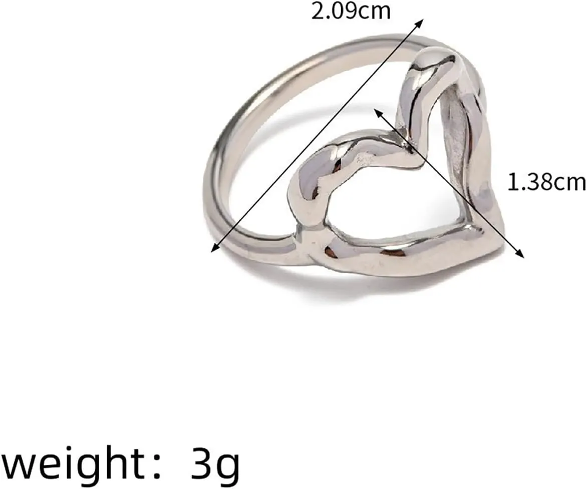 Loqimu Irregular Hammered Hollow Heart Rings Gold Stainless Steel Statement Rings for Women Minimalist Stackable Midi Rings Size 6 7 8 Wedding Finger Jewelry