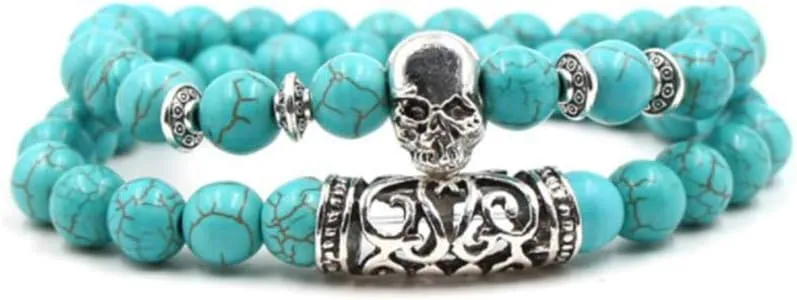 Lucky Sugar Skull Bracelet for Women Turquois Bead Elastic Wraps Lucky Friendship Wristlet Birthday Jewelry Gifts