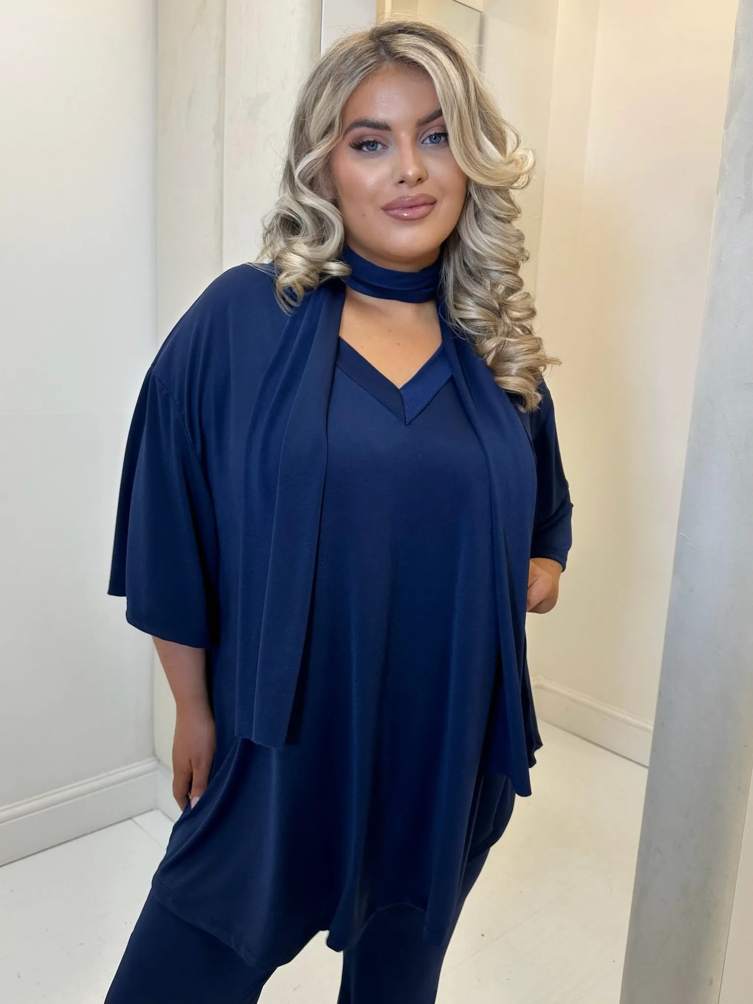 Lynsey Navy Blue 3 Piece Slinky Set