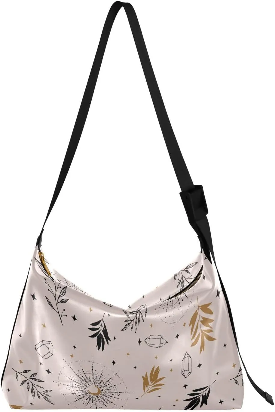 Magic Crystals Sun Moon Hobo Crossbody Bags for Women Leather Large Shoulder Bag Cross Body Plants Stars Trendy Womens Tote Bags Handbag for Travel Shopping