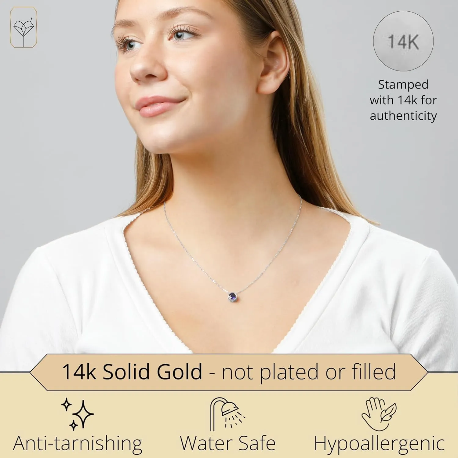 MAX   STONE 14K Gold Gemstone Pendant with 7mm Round Bezel Birthstone | Dainty Round Necklace for Women with Gold 18 Inch Cable Chain | Secure Clasp Pendants with Gift Box
