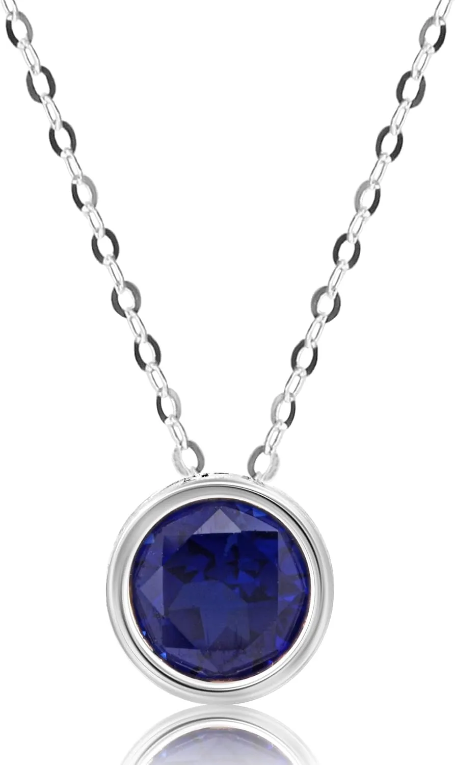 MAX   STONE 14K Gold Gemstone Pendant with 7mm Round Bezel Birthstone | Dainty Round Necklace for Women with Gold 18 Inch Cable Chain | Secure Clasp Pendants with Gift Box