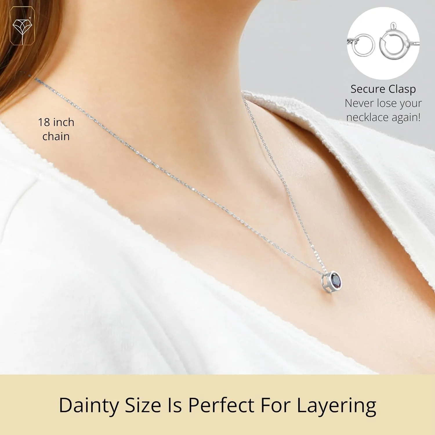 MAX   STONE 14K Gold Gemstone Pendant with 7mm Round Bezel Birthstone | Dainty Round Necklace for Women with Gold 18 Inch Cable Chain | Secure Clasp Pendants with Gift Box