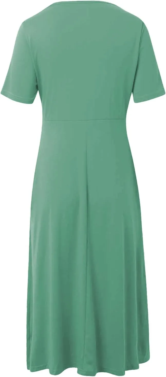 Maxi Dresses for Women V Neck Short Sleeve Maxi Dresses Ruffle Waist Pleated Hem Flowy Swing Dress Dressy Dress 2025