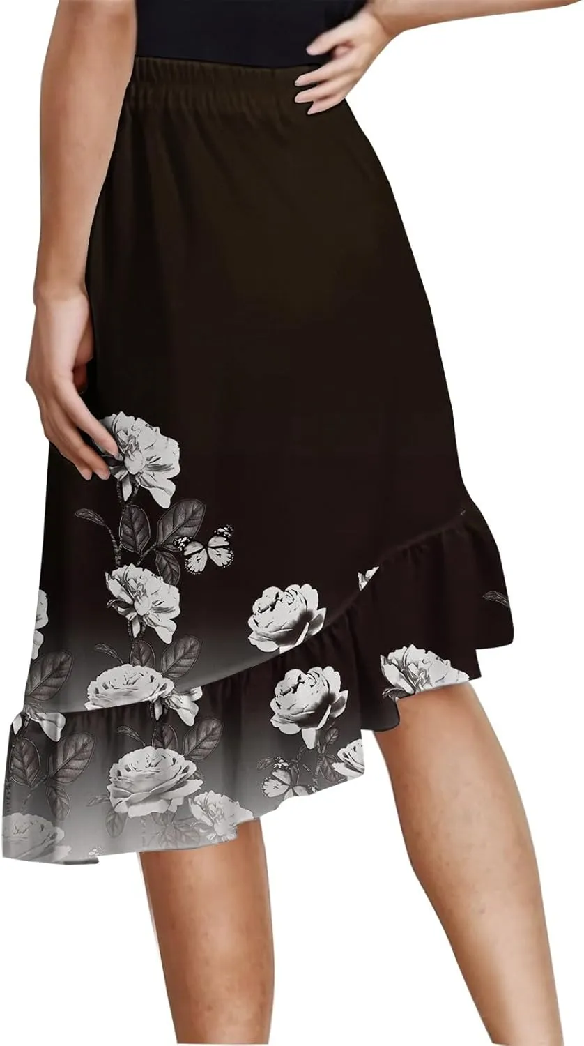 Maxi Skirts for Women Comfy Tiered Elastic High Waisted Skirt Vacation A-Line Asymmetrical Elegant Summer Long Skirts
