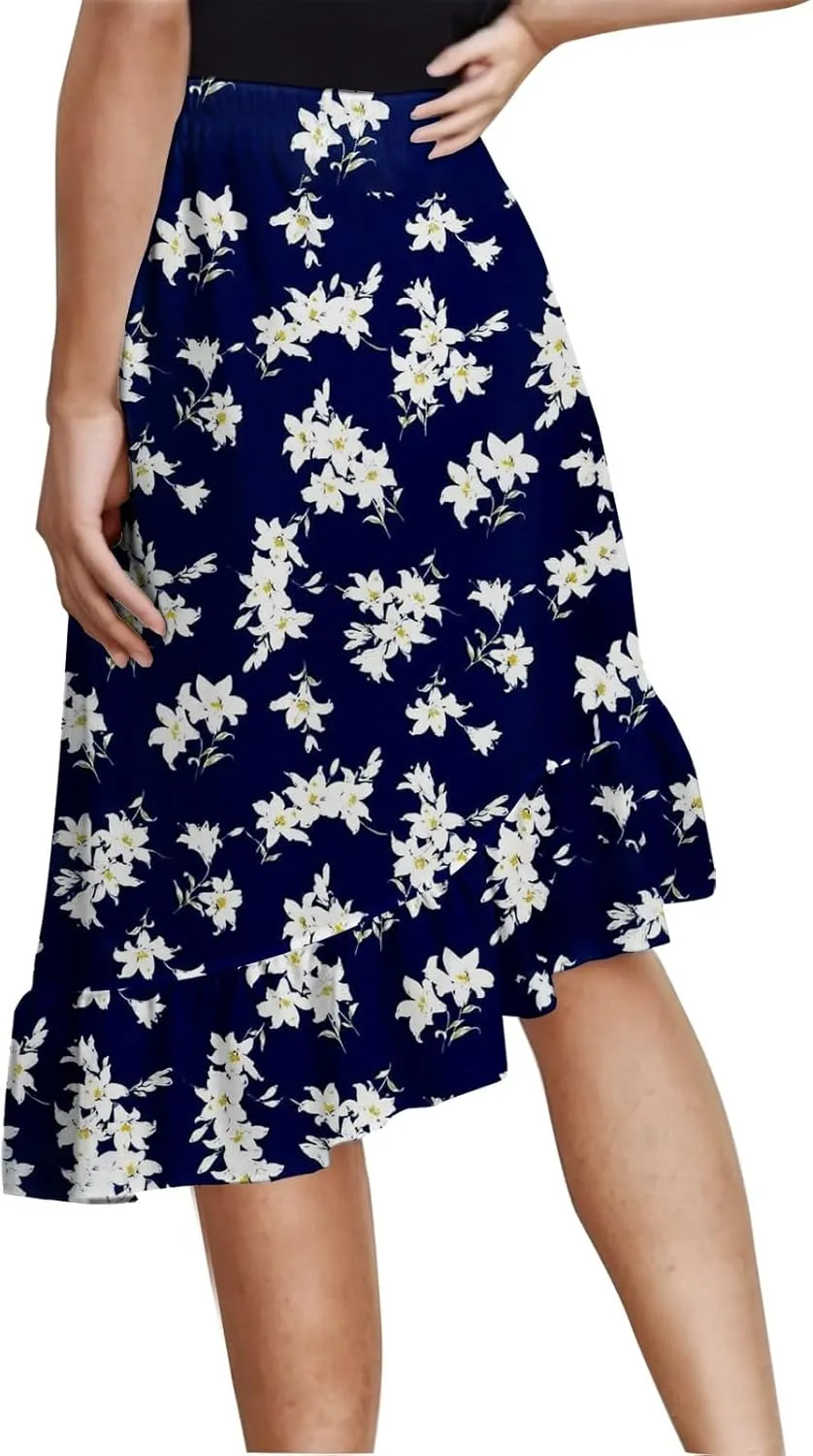 Maxi Skirts for Women Comfy Tiered Elastic High Waisted Skirt Vacation A-Line Asymmetrical Elegant Summer Long Skirts
