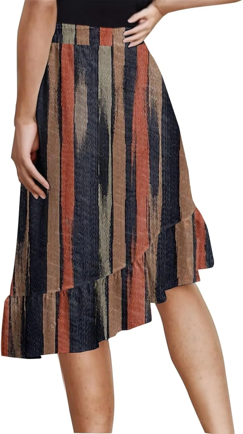 Maxi Skirts for Women Comfy Tiered Elastic High Waisted Skirt Vacation A-Line Asymmetrical Elegant Summer Long Skirts