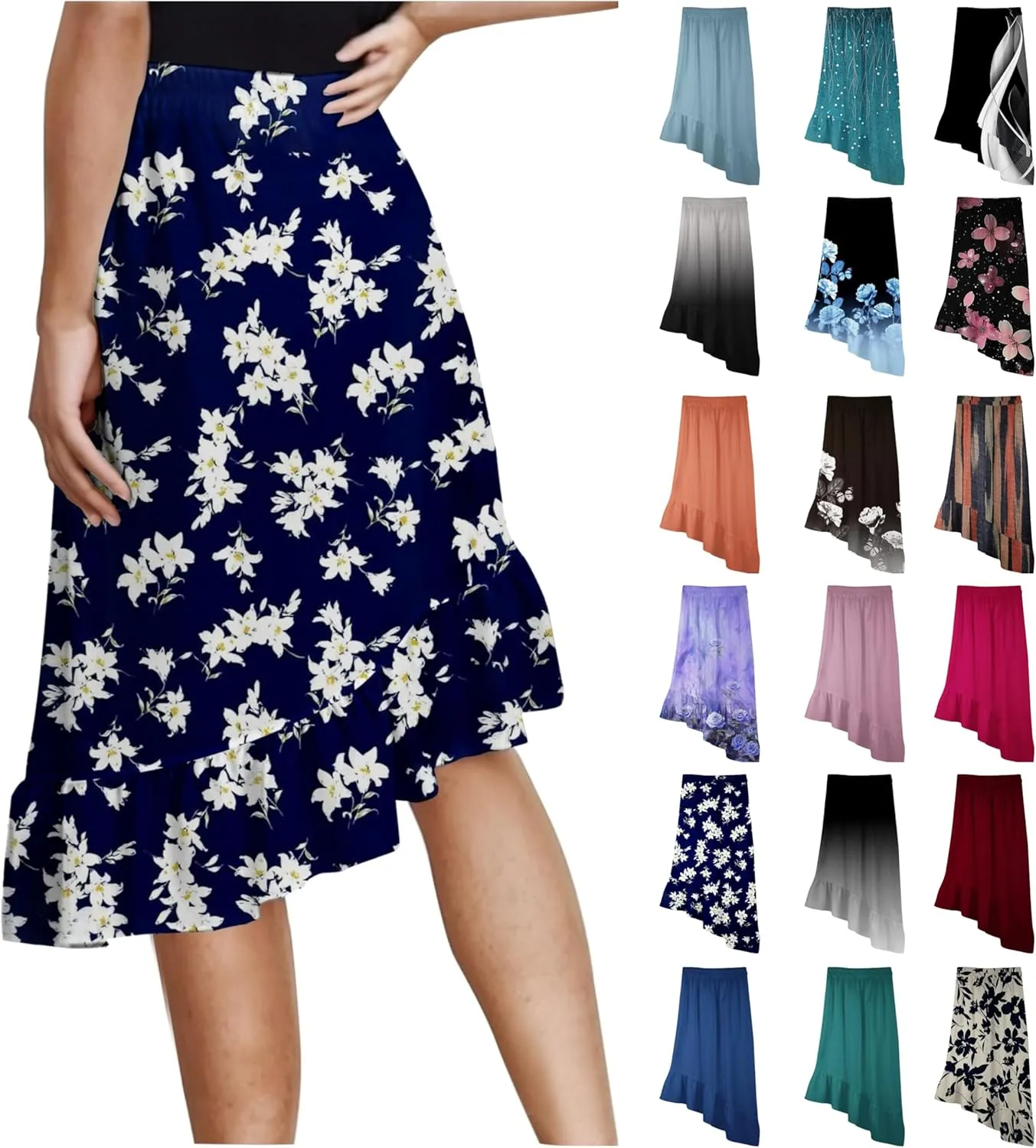 Maxi Skirts for Women Comfy Tiered Elastic High Waisted Skirt Vacation A-Line Asymmetrical Elegant Summer Long Skirts