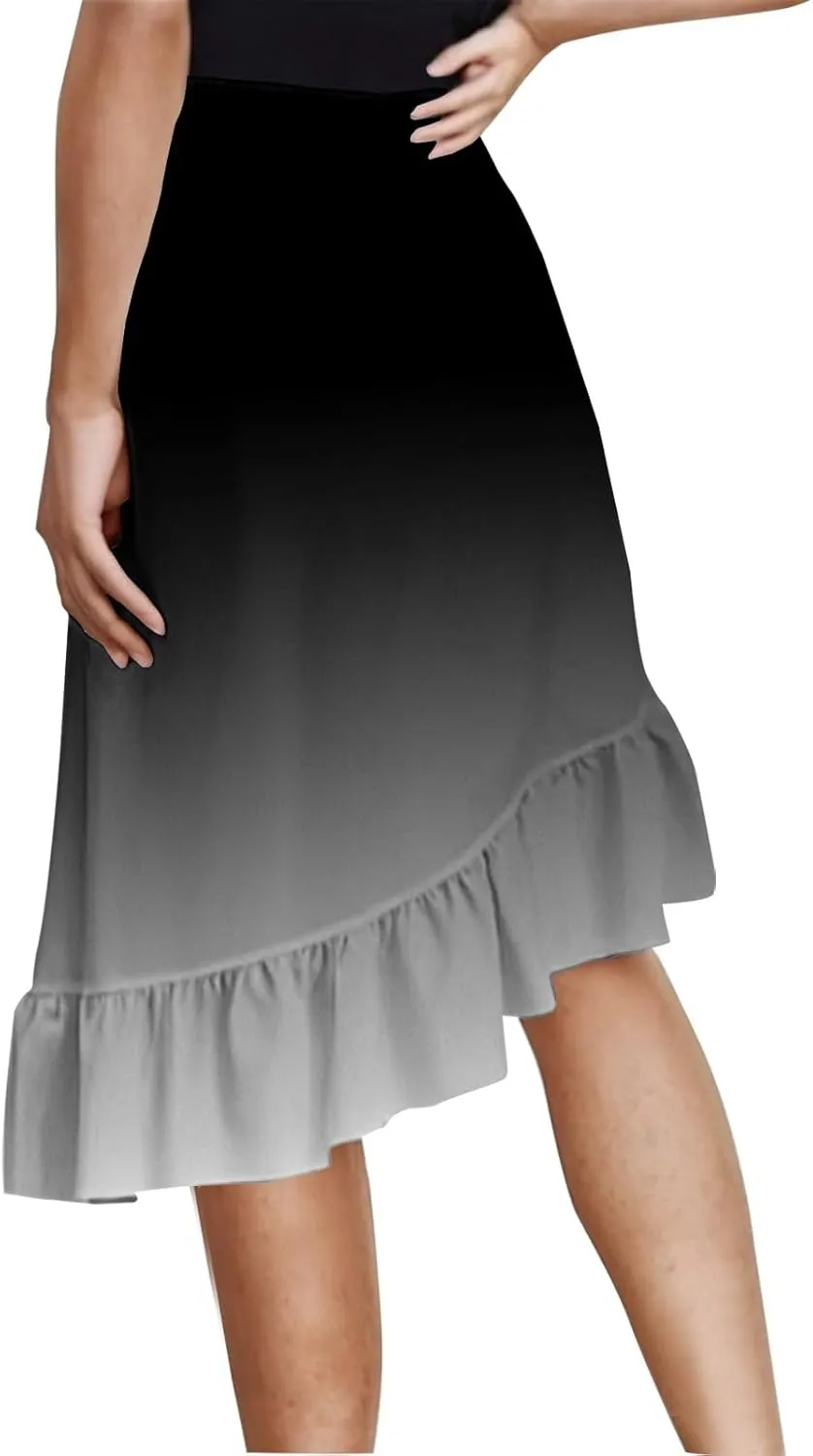 Maxi Skirts for Women Comfy Tiered Elastic High Waisted Skirt Vacation A-Line Asymmetrical Elegant Summer Long Skirts