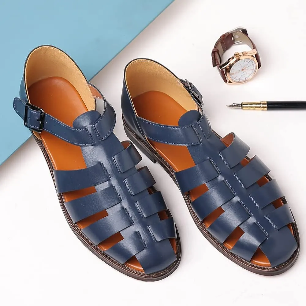 Mens Closed Toe Sandals Ankle Buckle Hollow Out Roman Shoes Outdoor Fisherman Adjustable Beach Summer Sandals Anti Slip Flat Sandals Comfort Casual Walking Shoes Lightweight T-Strap Ankle Strap Sandal