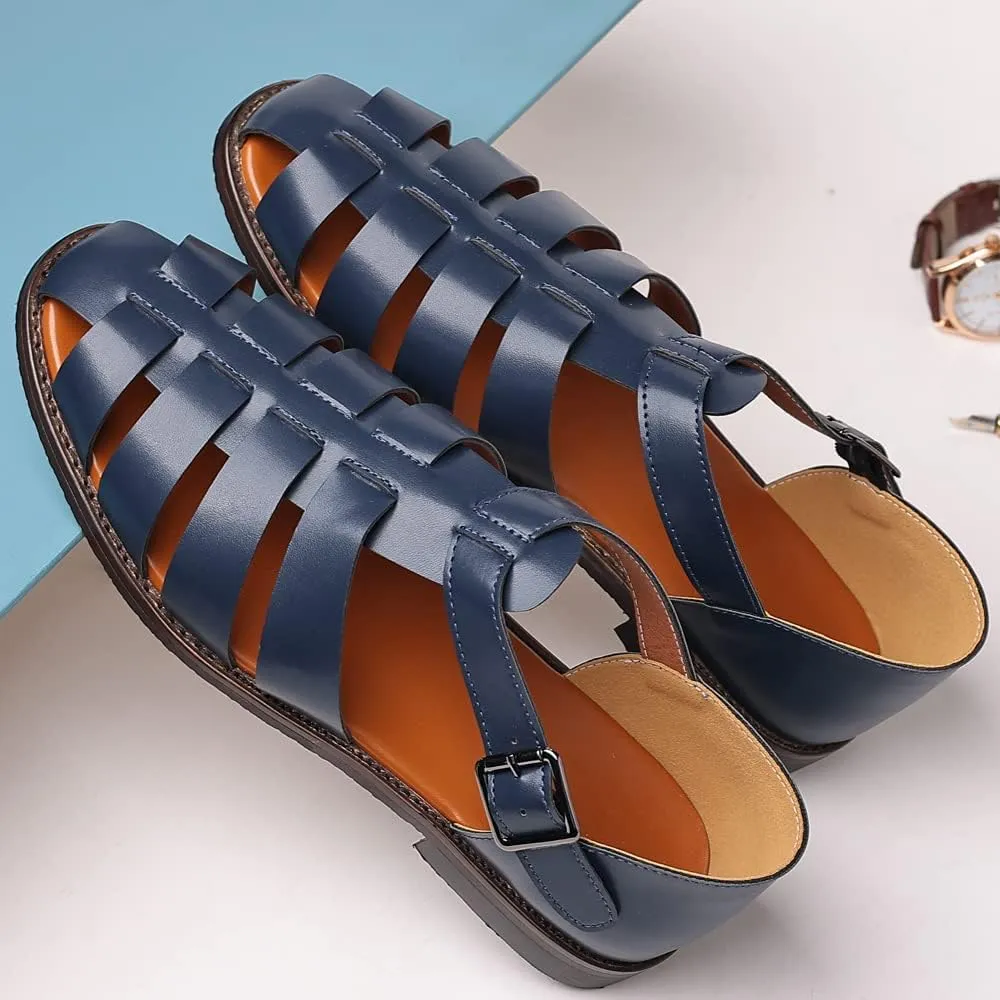 Mens Closed Toe Sandals Ankle Buckle Hollow Out Roman Shoes Outdoor Fisherman Adjustable Beach Summer Sandals Anti Slip Flat Sandals Comfort Casual Walking Shoes Lightweight T-Strap Ankle Strap Sandal