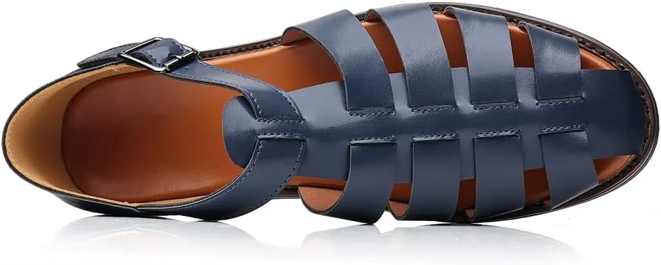 Mens Closed Toe Sandals Ankle Buckle Hollow Out Roman Shoes Outdoor Fisherman Adjustable Beach Summer Sandals Anti Slip Flat Sandals Comfort Casual Walking Shoes Lightweight T-Strap Ankle Strap Sandal