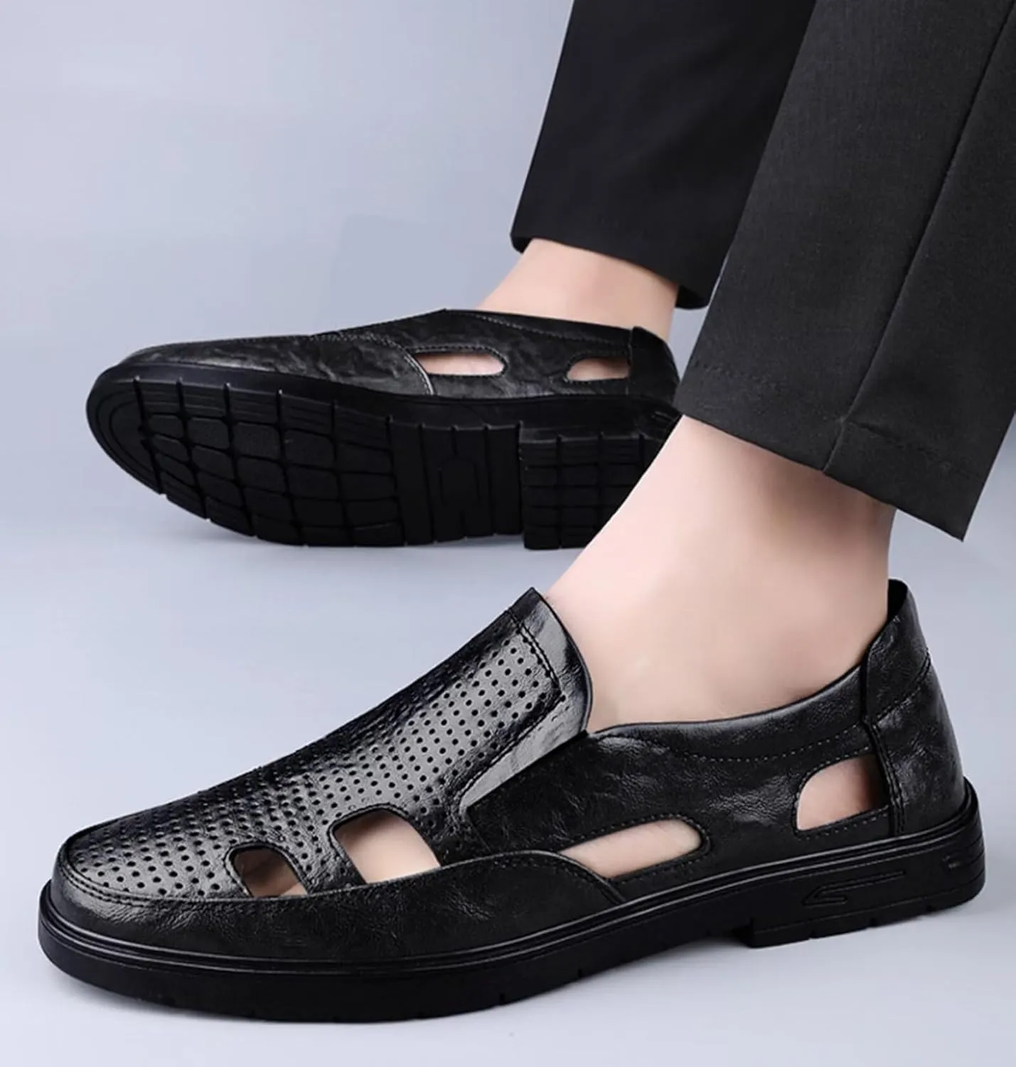 Men's Fisherman Sandals Summer Leather Breathable Outdoor Sandals Closed Toe Business Sandals Athletic Hiking Sandals