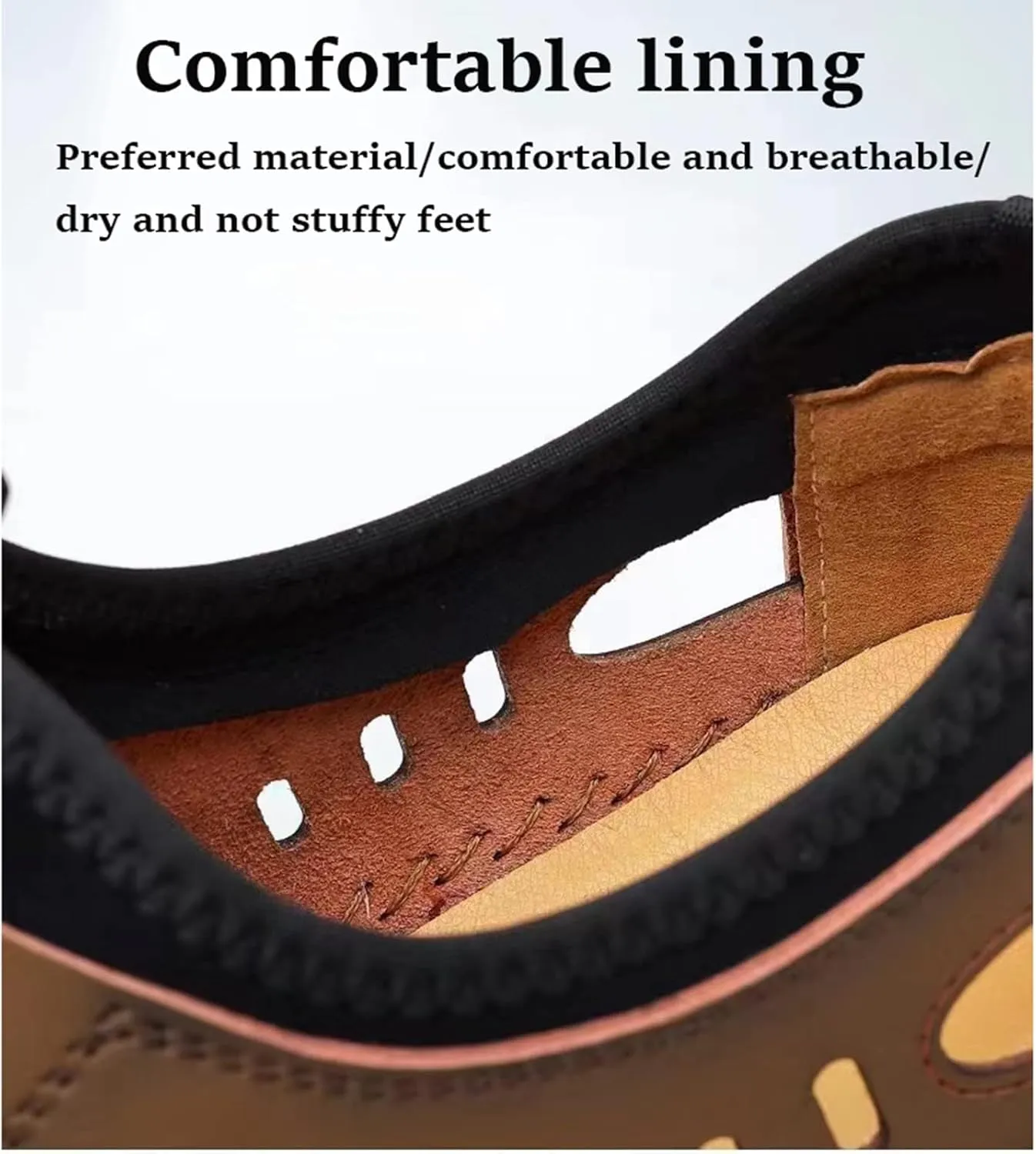Men's SandalMen's Closed Toe Leather Sandals2023 Summer Men's Soft Leather Casual Men's Shoes Soft Bottom Men's Casual Hollow cave Shoes Breathable Leather Sandals (Color : Yellow-Brown, Size : 8.