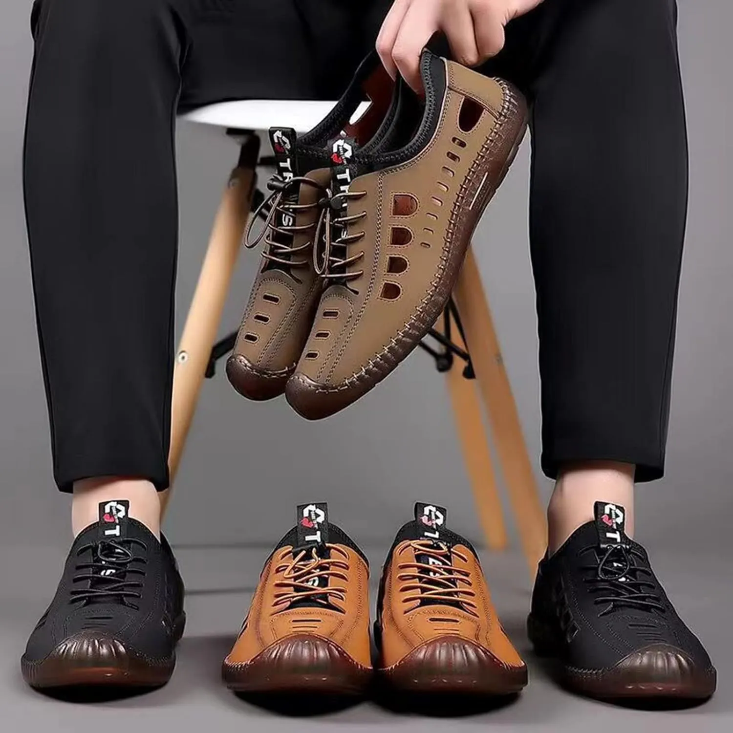 Men's SandalMen's Closed Toe Leather Sandals2023 Summer Men's Soft Leather Casual Men's Shoes Soft Bottom Men's Casual Hollow cave Shoes Breathable Leather Sandals (Color : Yellow-Brown, Size : 8.