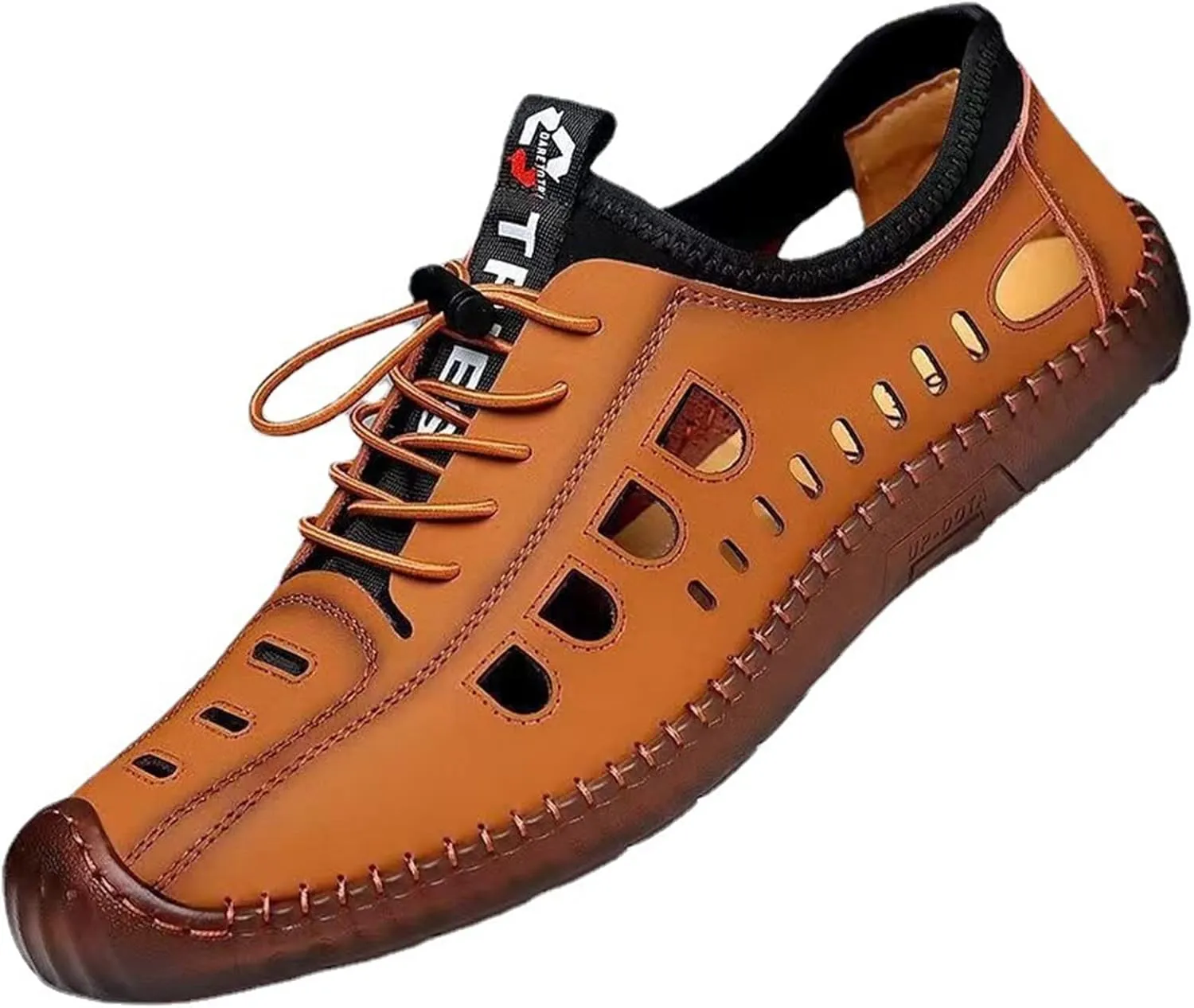 Men's SandalMen's Closed Toe Leather Sandals2023 Summer Men's Soft Leather Casual Men's Shoes Soft Bottom Men's Casual Hollow cave Shoes Breathable Leather Sandals (Color : Yellow-Brown, Size : 8.