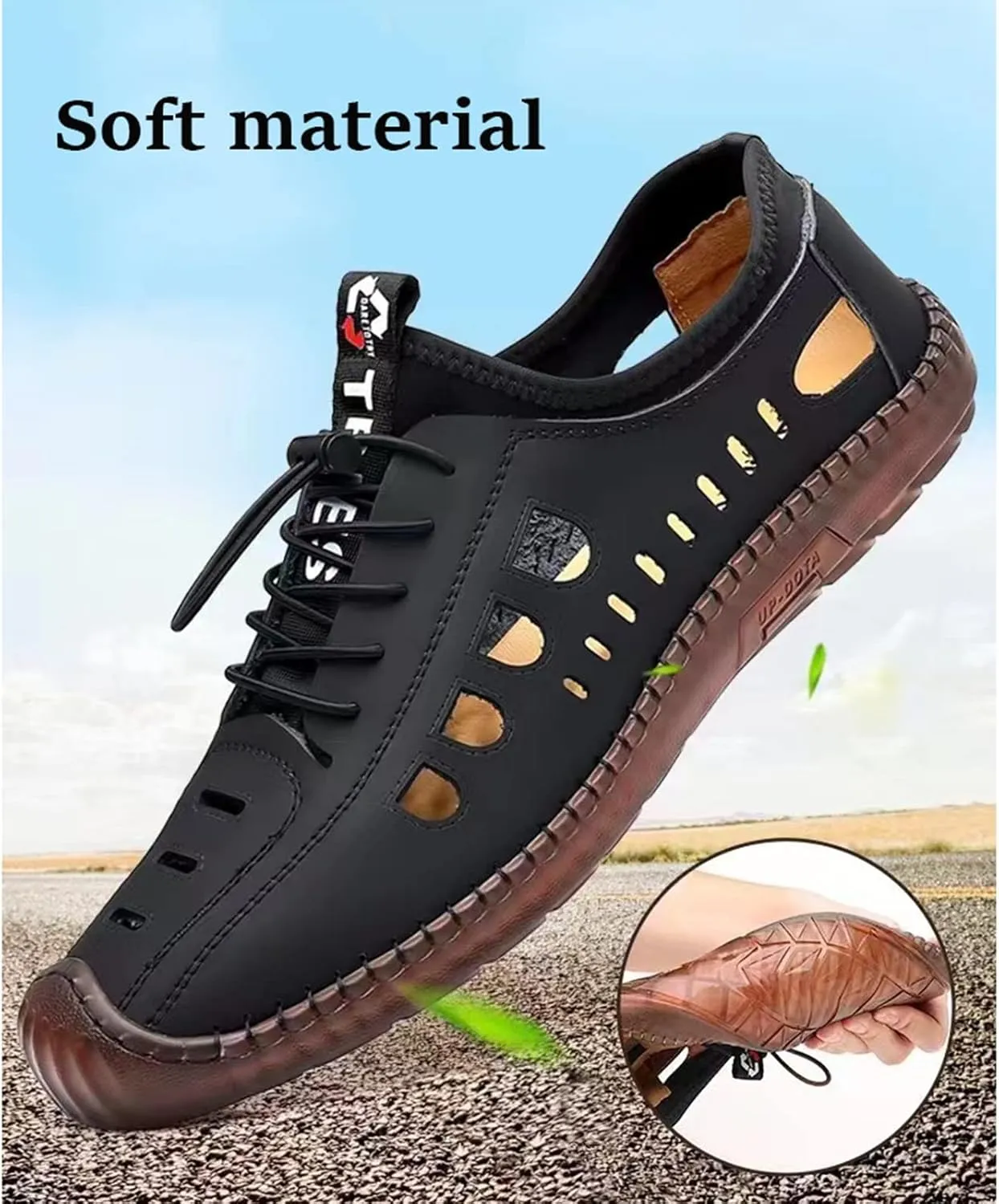 Men's SandalMen's Closed Toe Leather Sandals2023 Summer Men's Soft Leather Casual Men's Shoes Soft Bottom Men's Casual Hollow cave Shoes Breathable Leather Sandals (Color : Yellow-Brown, Size : 8.