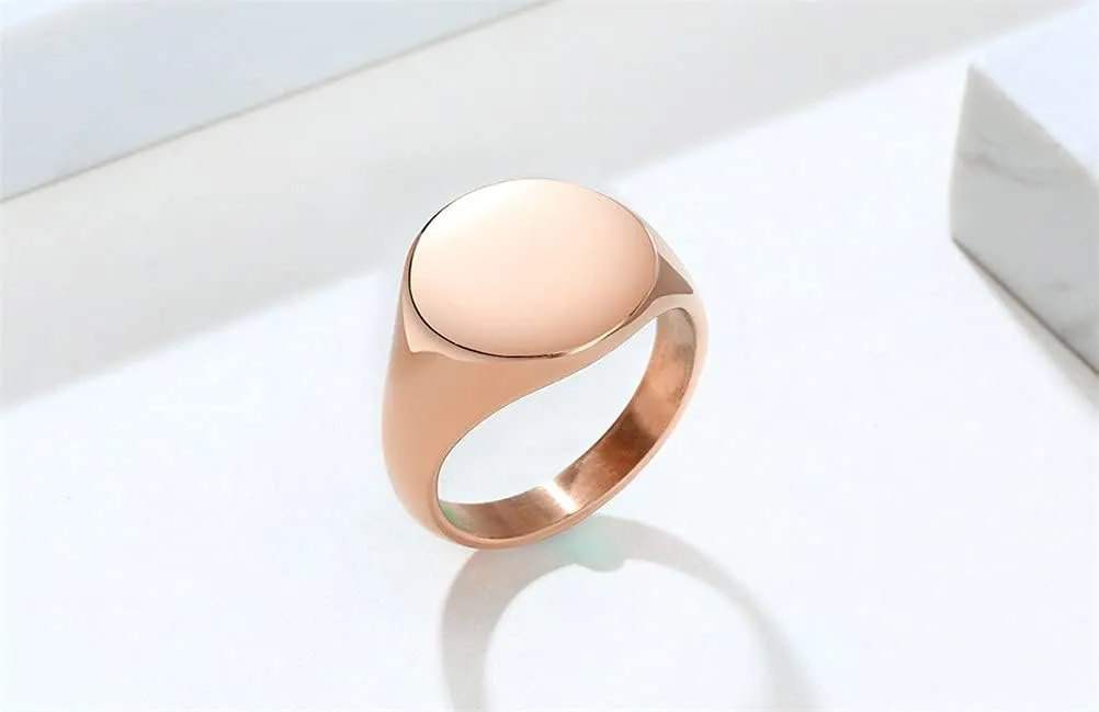 Men's Stainless Steel Polished Round Signet Matte Brushed Square Simple Statement Wedding Band