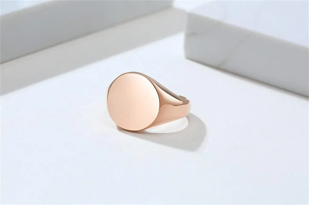Men's Stainless Steel Polished Round Signet Matte Brushed Square Simple Statement Wedding Band