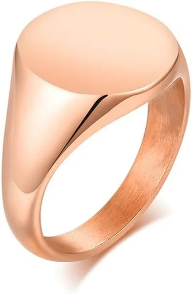 Men's Stainless Steel Polished Round Signet Matte Brushed Square Simple Statement Wedding Band