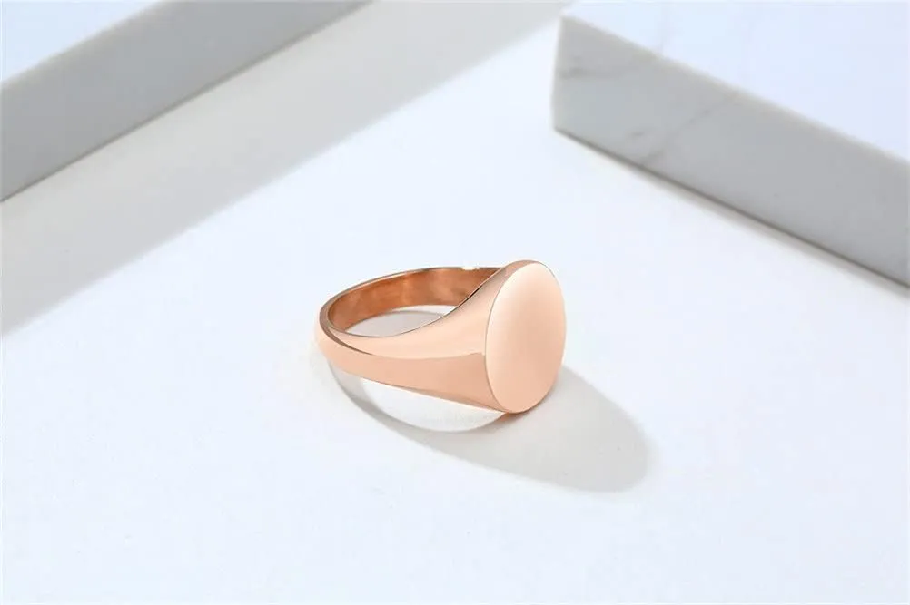 Men's Stainless Steel Polished Round Signet Matte Brushed Square Simple Statement Wedding Band