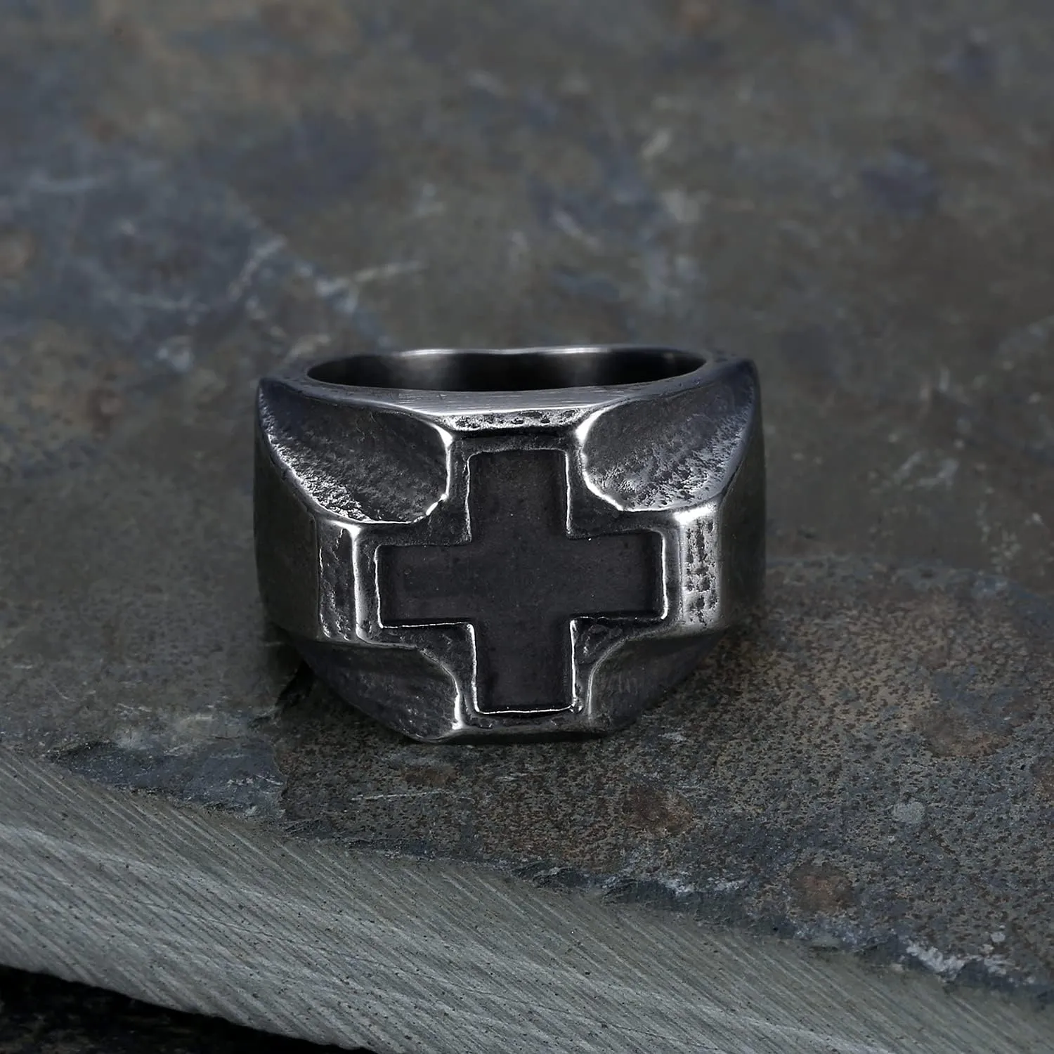 Men's Stainless Steel Vintage Christian Cross Signet Ring Cocktail Party Biker Band Retro Statement Jewelry