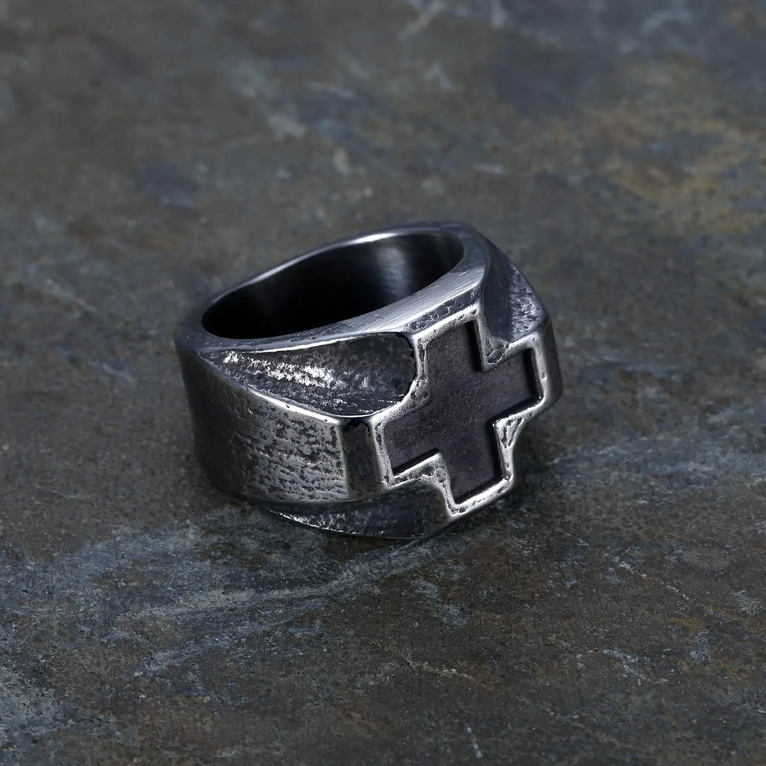Men's Stainless Steel Vintage Christian Cross Signet Ring Cocktail Party Biker Band Retro Statement Jewelry