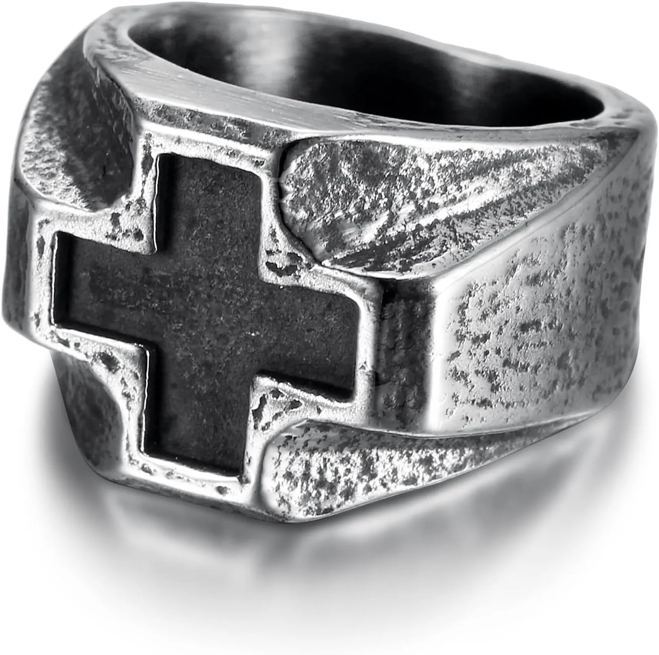 Men's Stainless Steel Vintage Christian Cross Signet Ring Cocktail Party Biker Band Retro Statement Jewelry