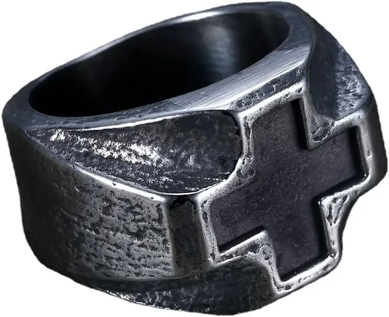 Men's Stainless Steel Vintage Christian Cross Signet Ring Cocktail Party Biker Band Retro Statement Jewelry