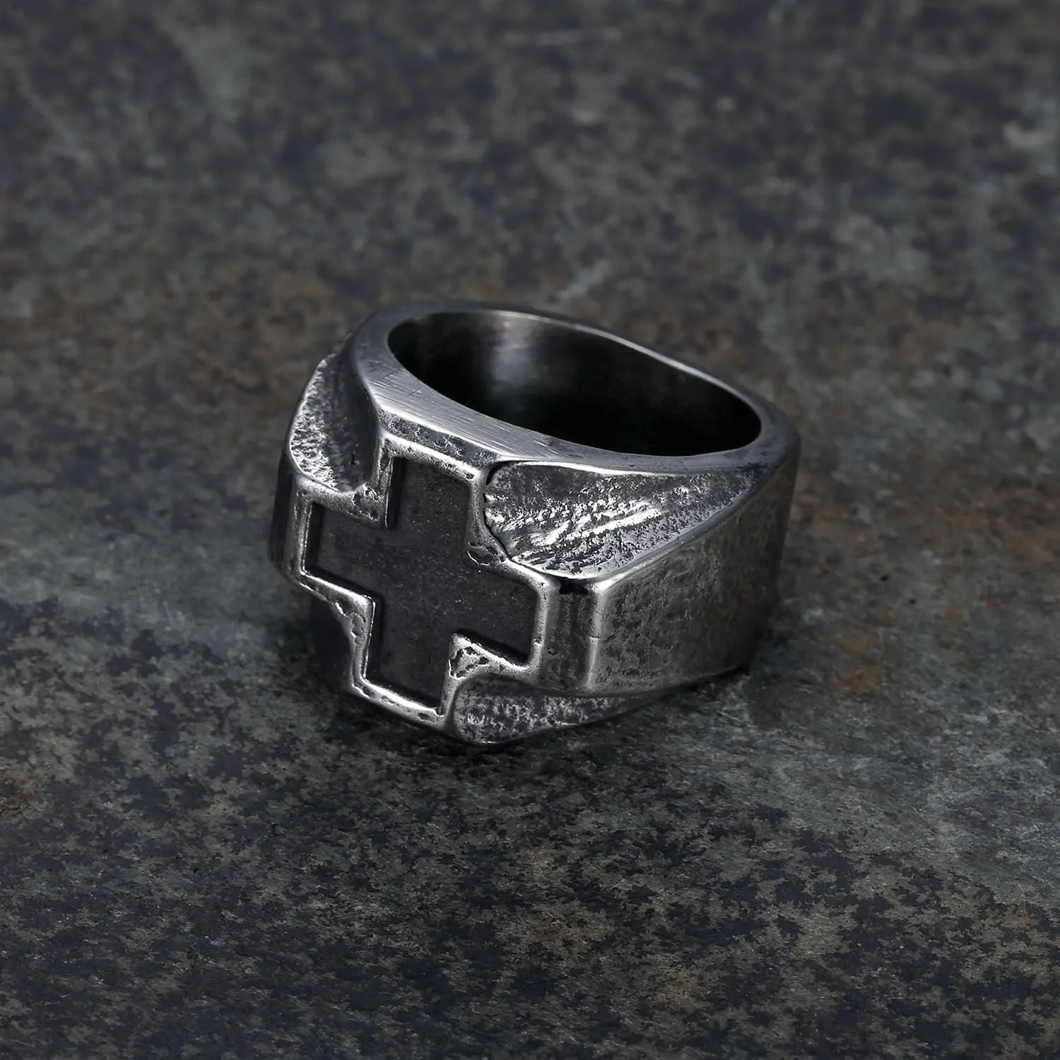 Men's Stainless Steel Vintage Christian Cross Signet Ring Cocktail Party Biker Band Retro Statement Jewelry