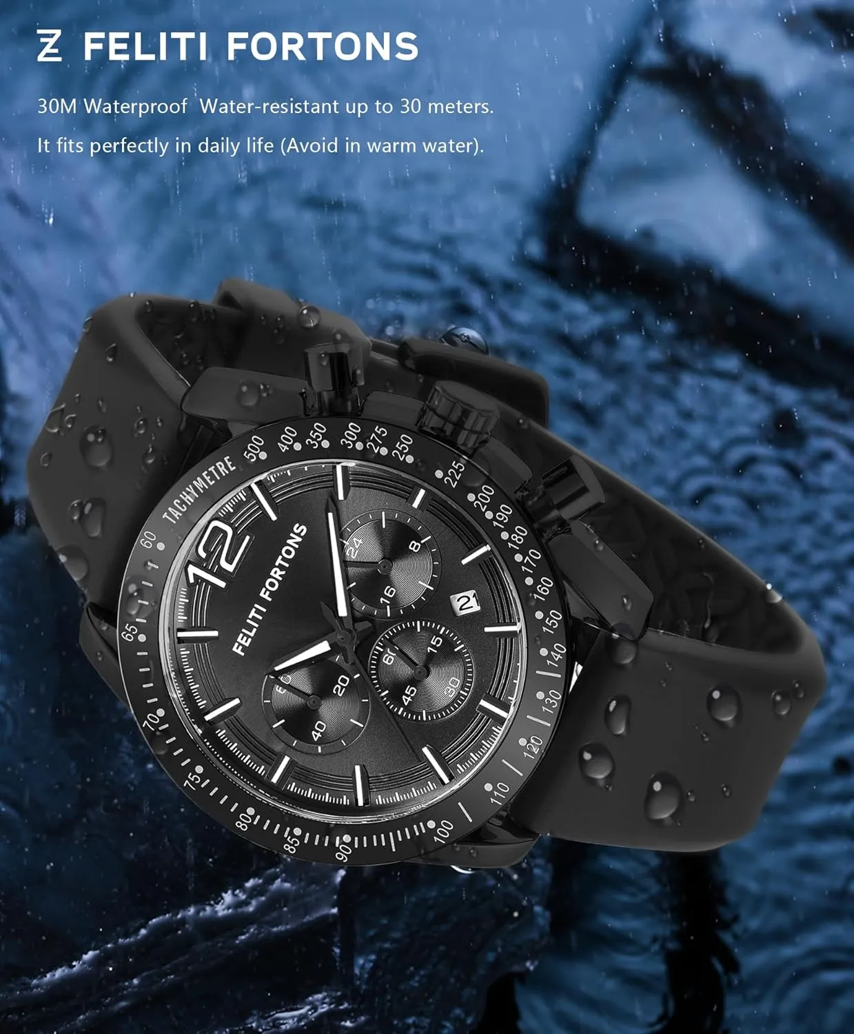 Mens Watches Sport Tonneau 3ATM Waterproof Chronograph Luminous Quartz Watches of Men Silicone Strap with Gift for Men