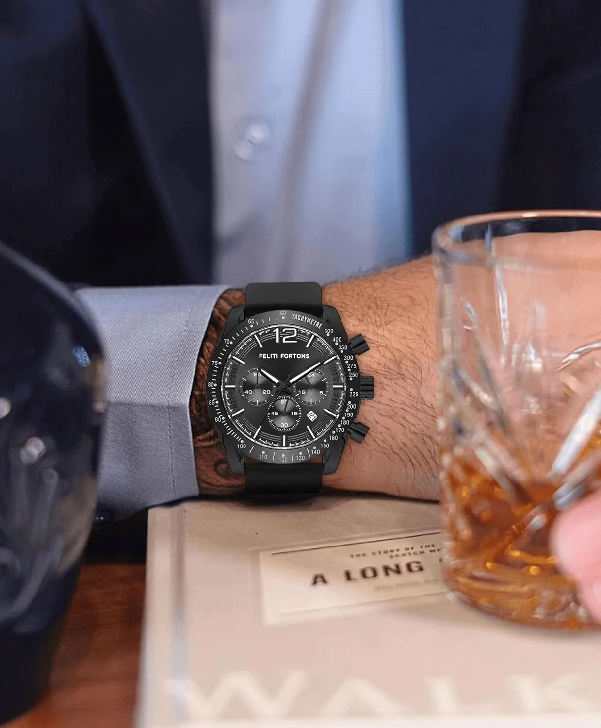Mens Watches Sport Tonneau 3ATM Waterproof Chronograph Luminous Quartz Watches of Men Silicone Strap with Gift for Men