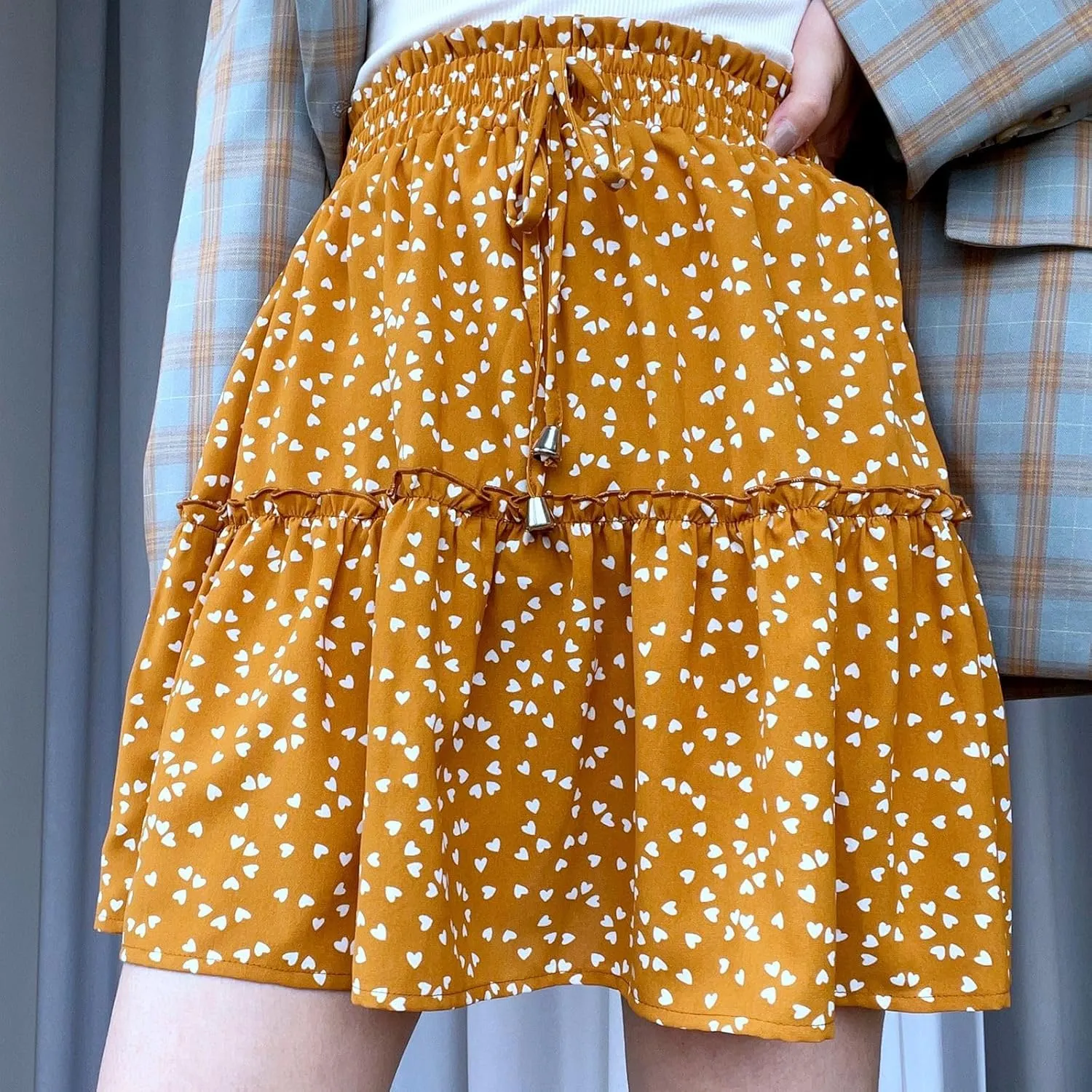 midelxp Summer Floral Mini Skirts for Women Trendy Tiered Elastic High Waisted Skirts Sexy Vacation A-Line Swing Short Skirt