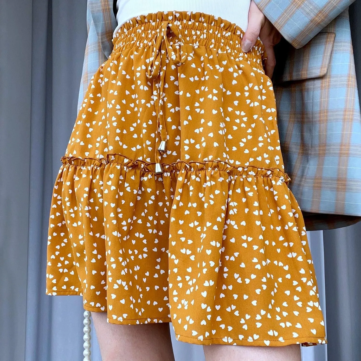 midelxp Summer Floral Mini Skirts for Women Trendy Tiered Elastic High Waisted Skirts Sexy Vacation A-Line Swing Short Skirt