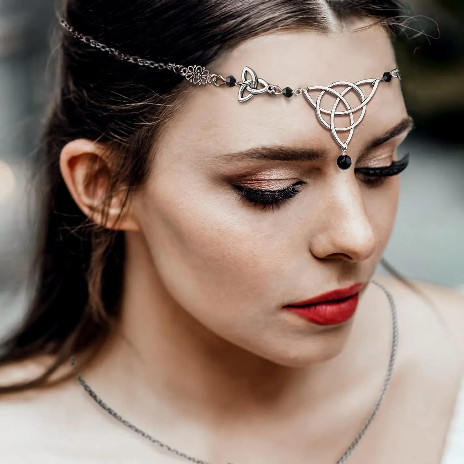 MJartoria Sun and Moon Necklace with Headwear Pentacle Crystal Chakra Pendant Layered Necklaces for Women Choker Necklace Gothic Jewelry Goth Accessories