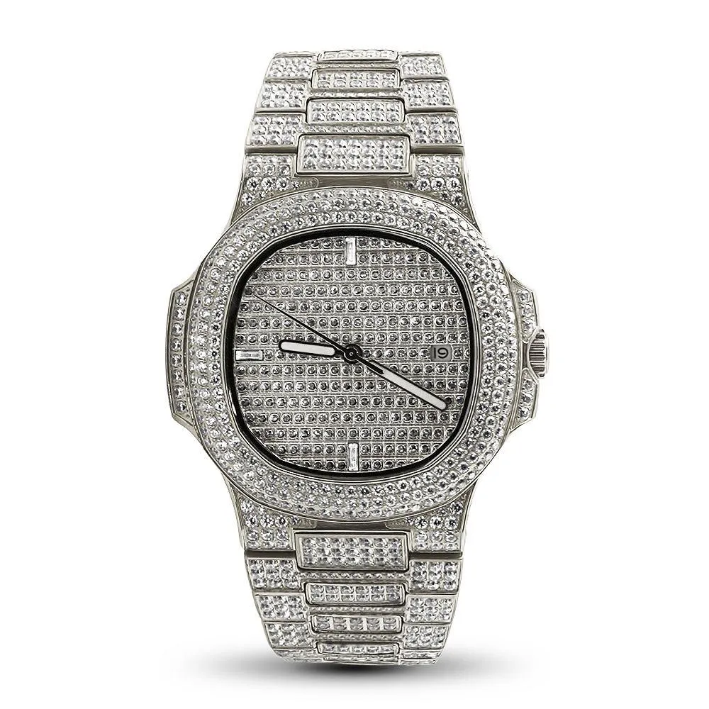 Modern CZ Stainless Steel Watch in White Gold