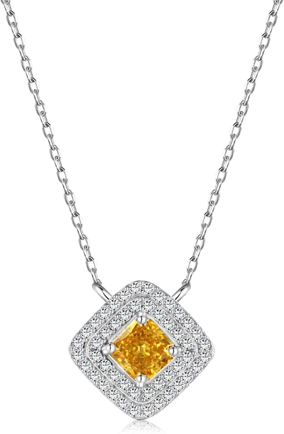 Moissanite Double Halo Necklace for Women 925 Sterling Silver 5mm 1CT Diamond Choker Necklaces Princess Cut Solitaire CZ Simulated Diamond Necklace Birthday Gift for Women Girls, 18'' (with Gift Box)